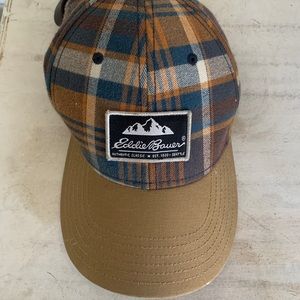 Men’s Eddie Bauer Orange, Brown, and Blue Plaid Baseball Hat